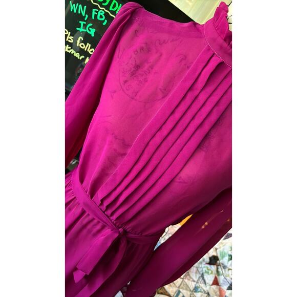 vintage 80s sears magenta secretary dress sheer - Picture 2 of 2